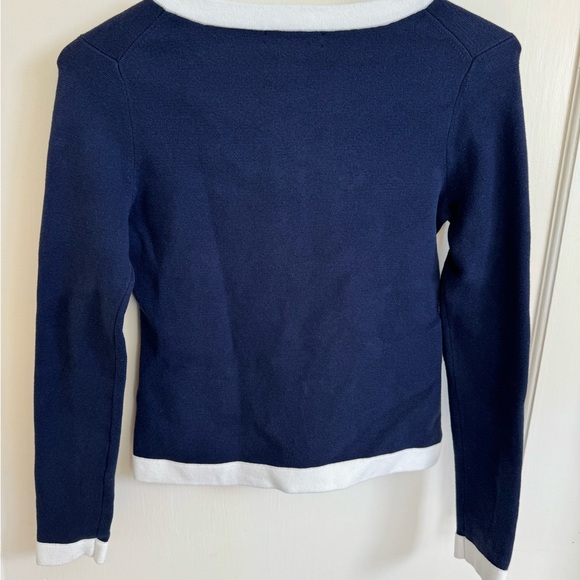 Banana Republic tipped sweater cardigan in navy and white. - Picture 4 of 4